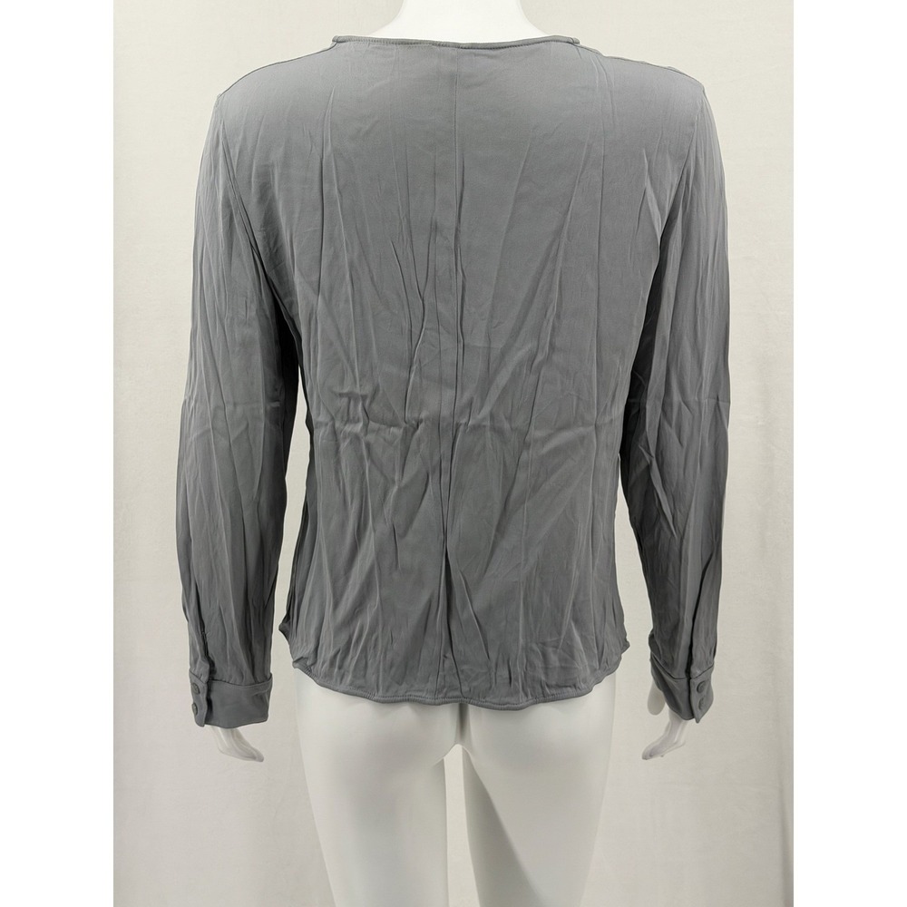 Armani Collezioni Top Womens 10 Gray Silk Stretch Button Up Quiet Luxury Office - Picture 6 of 14